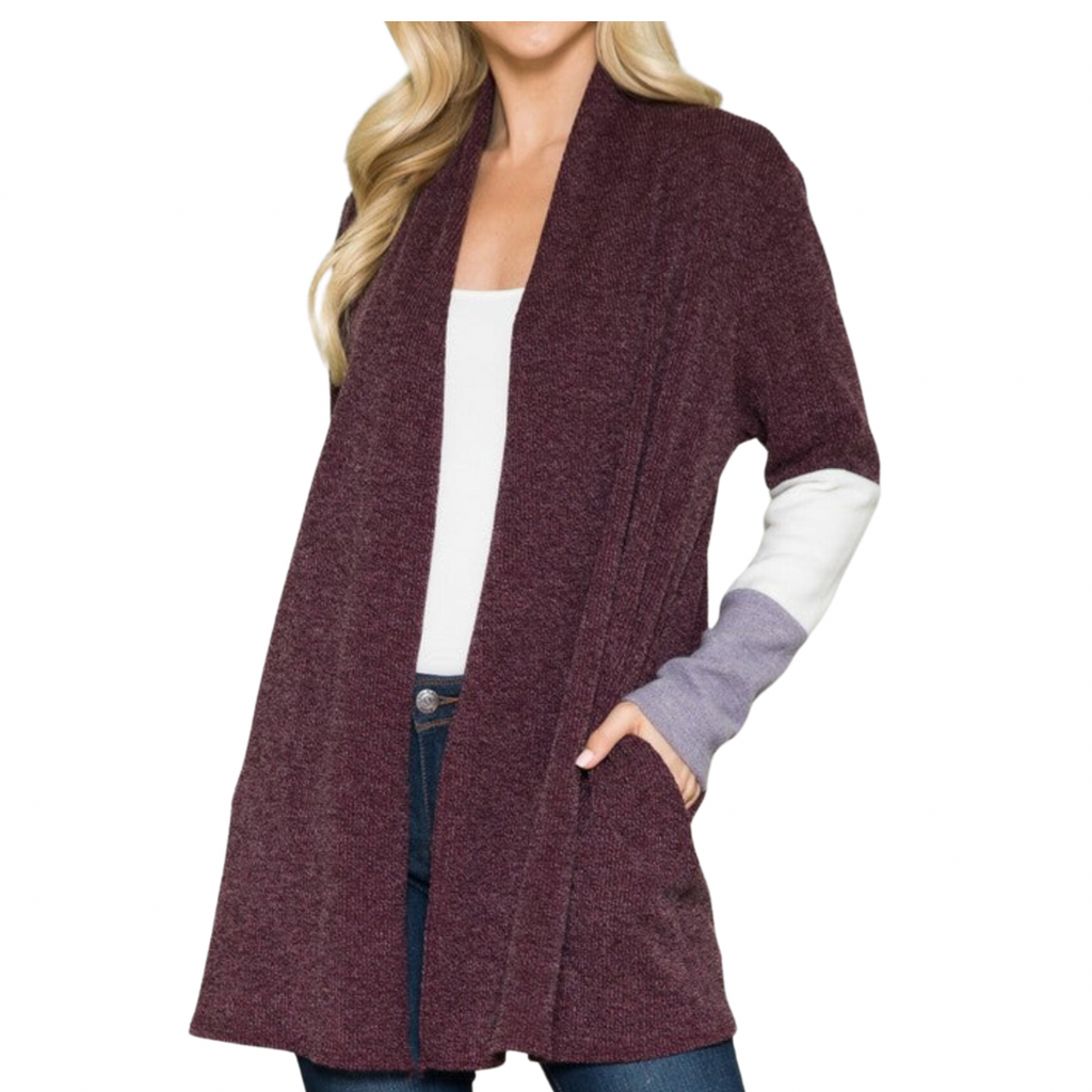 Solid Contrast Long Sleeve Cardigan