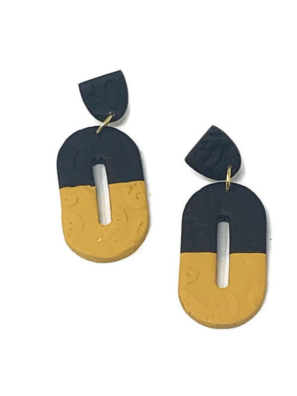 Polymer Clay Earrings Gold Hoop, Clay Hoop Earrings, Polymer Clay Black and Gold Earrings