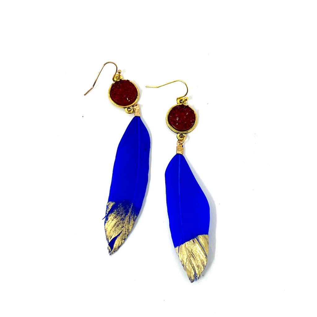 Red and Blue Feather Earrings