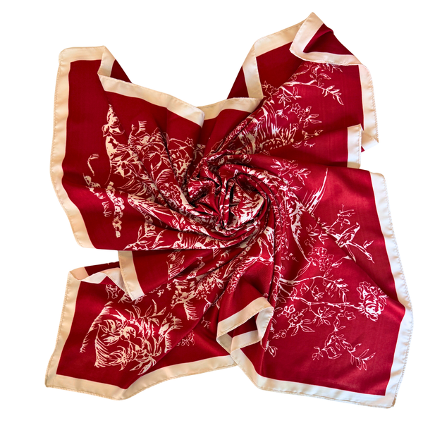 Red Floral Square Scarf