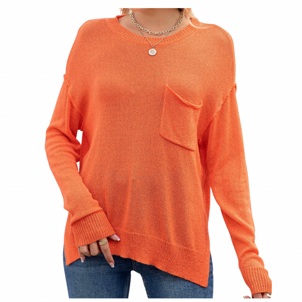 Round Neck Dropped Shoulder Slit T-Shirt