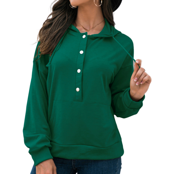Half-Snap Drawstring Hoodie with Kangaroo Pocket