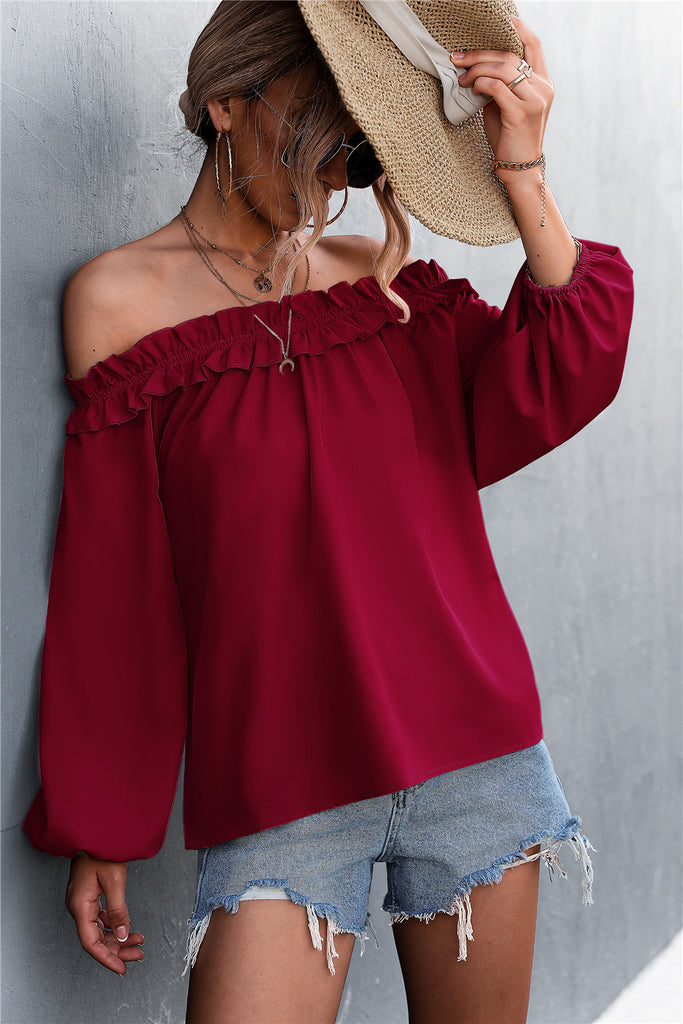 Red open shoulder top on sale