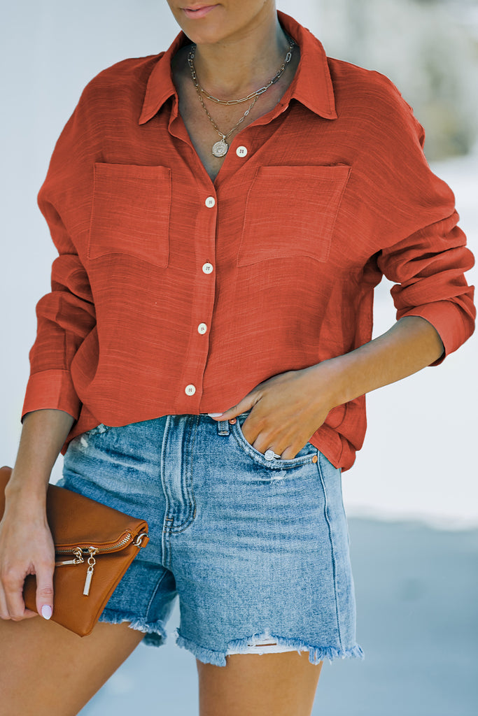 Dark orange hot sale button up shirt