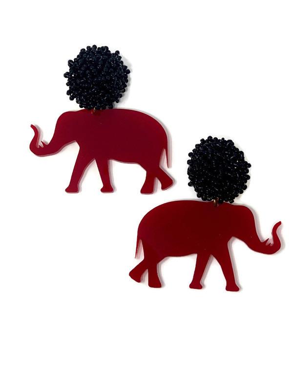 Alabama Big Al Crimson Elephant Earrings