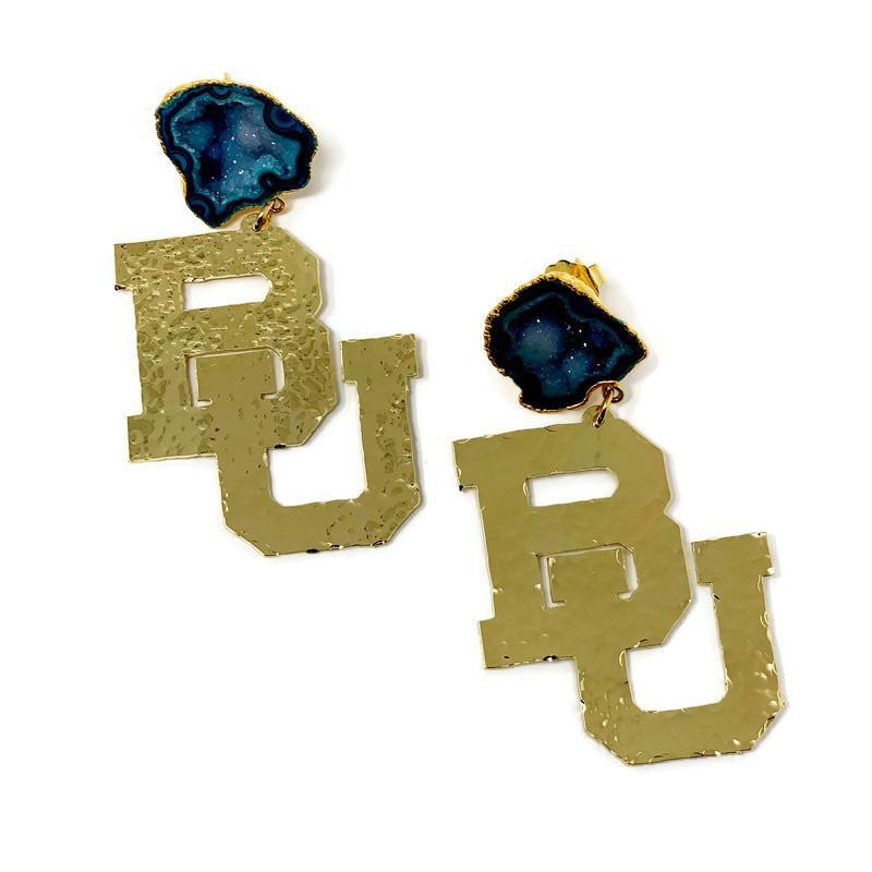 Baylor Bears Gold Geode Earrings - StyleAlum