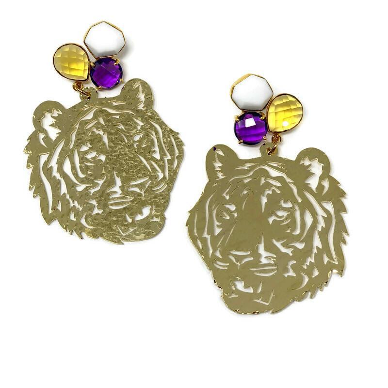 Gold LSU Tigers Gemstone Earrings - StyleAlum