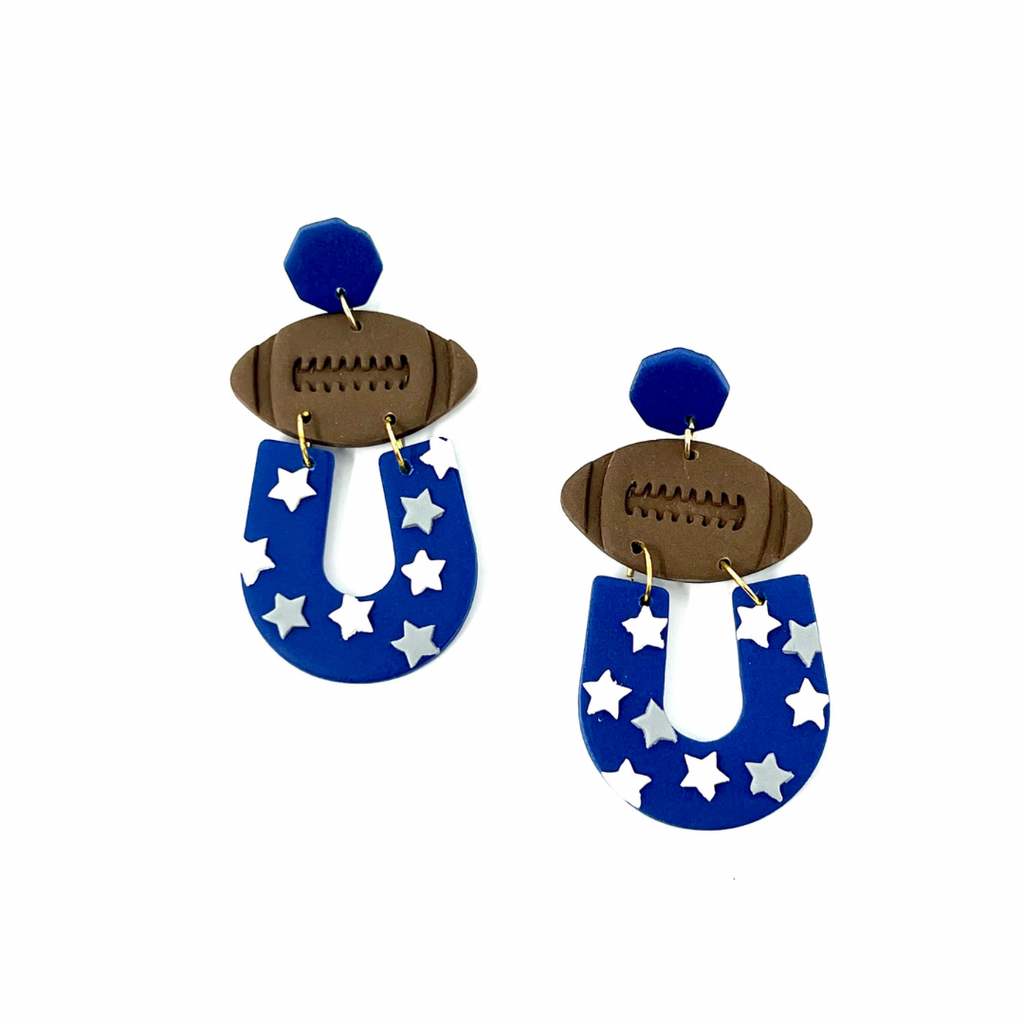Blue and White Star Football Earrings