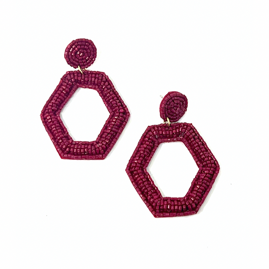 Maroon Hexagon Bead Earrings