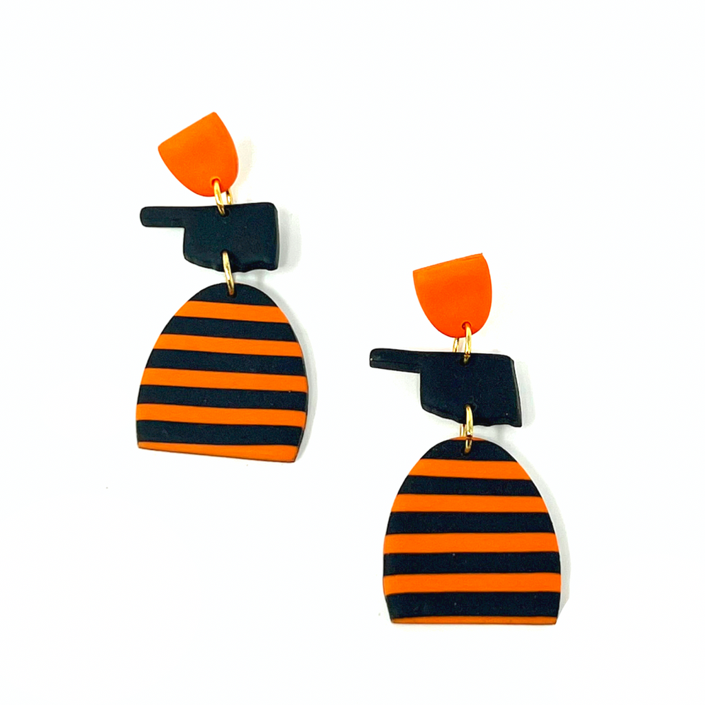 Orange and Black Stripe Oklahoma State Earrings