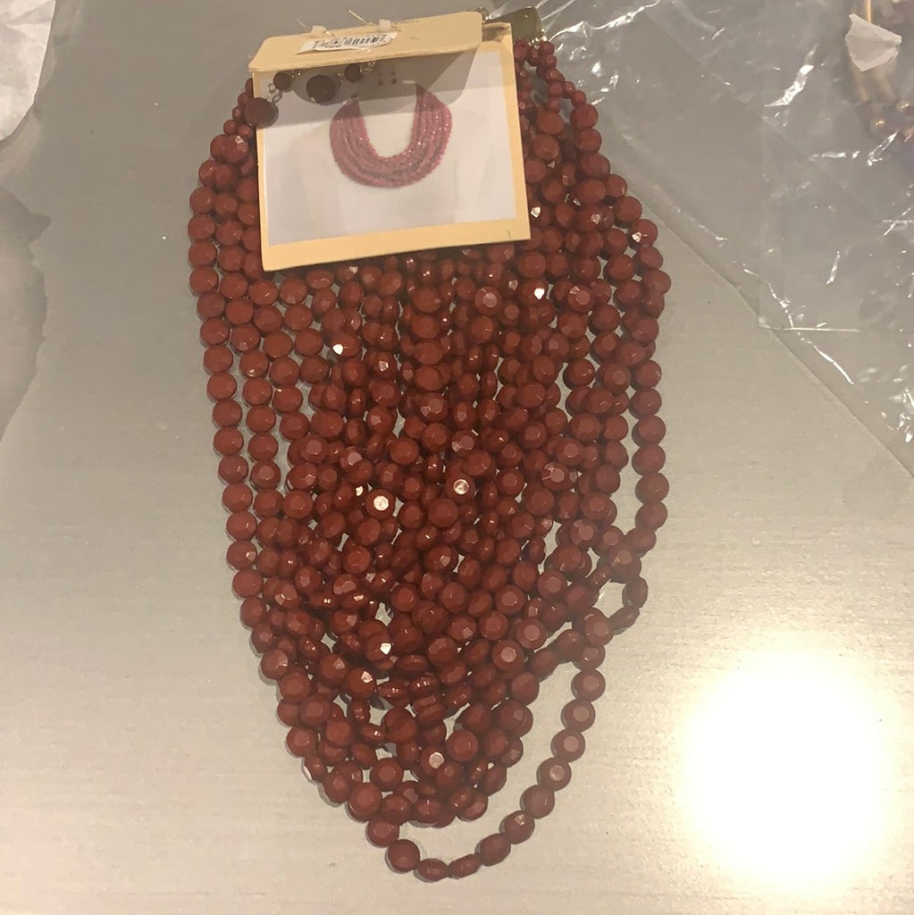 Maroon Multi-Strand Bead Necklace