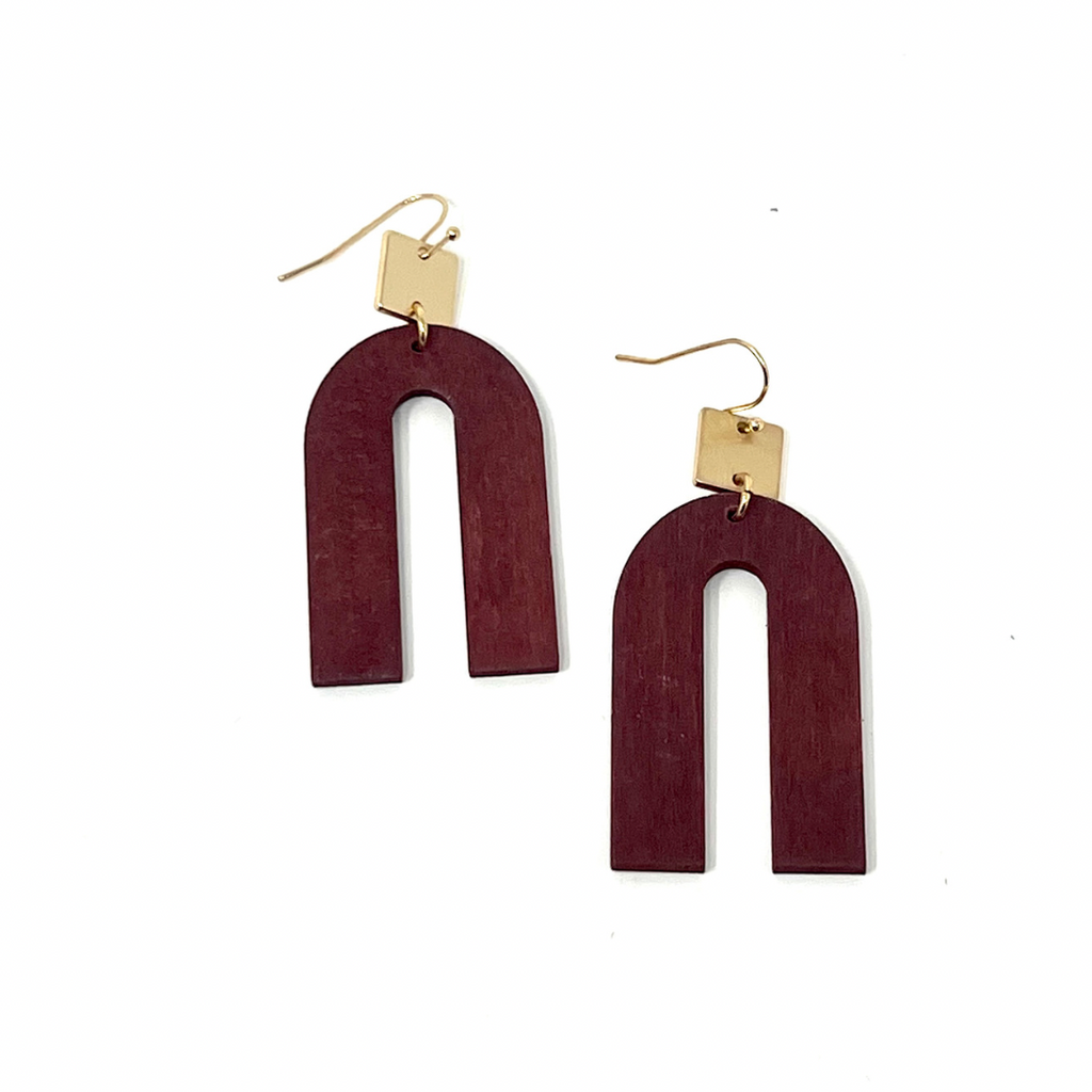 Maroon Wood Arch Earrings