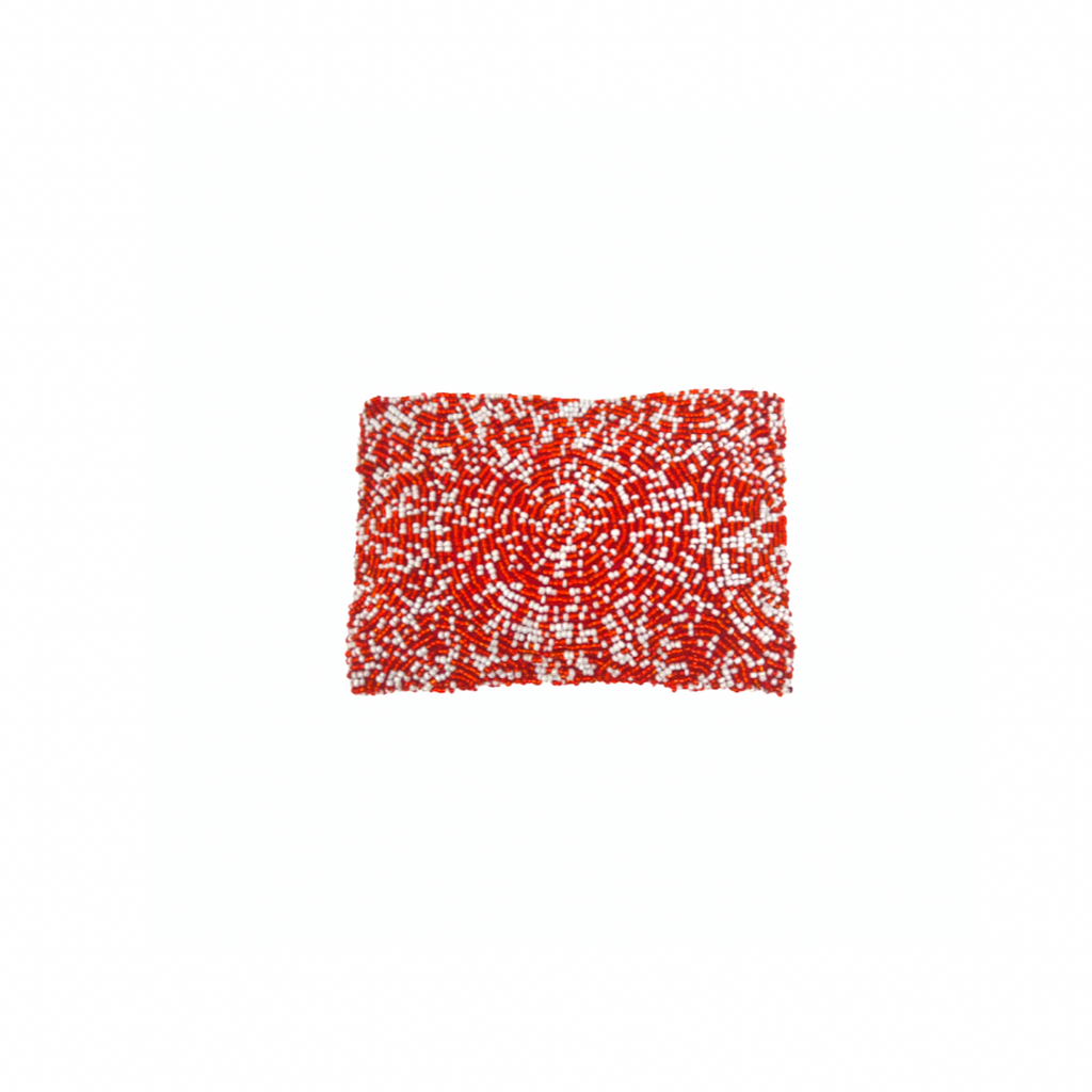 Red and White Beaded Pouch