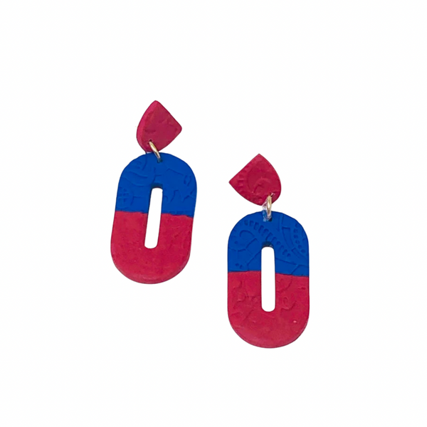 Blue and Red Hoop Earrings