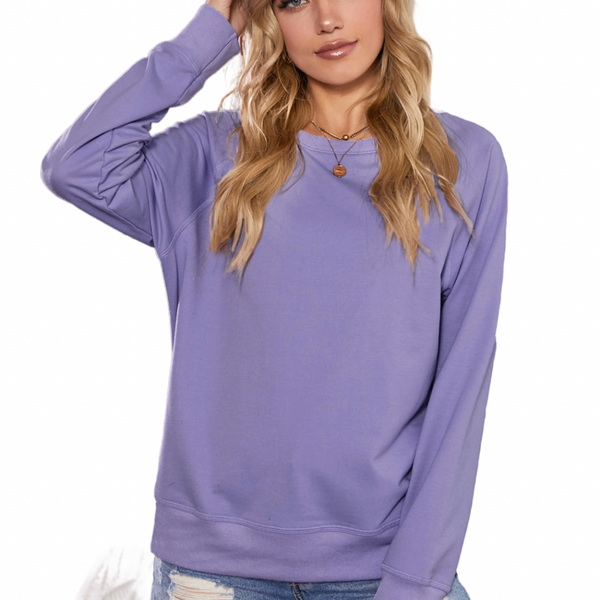 Round Neck Raglan Sleeve Exposed Seam Sweatshirt