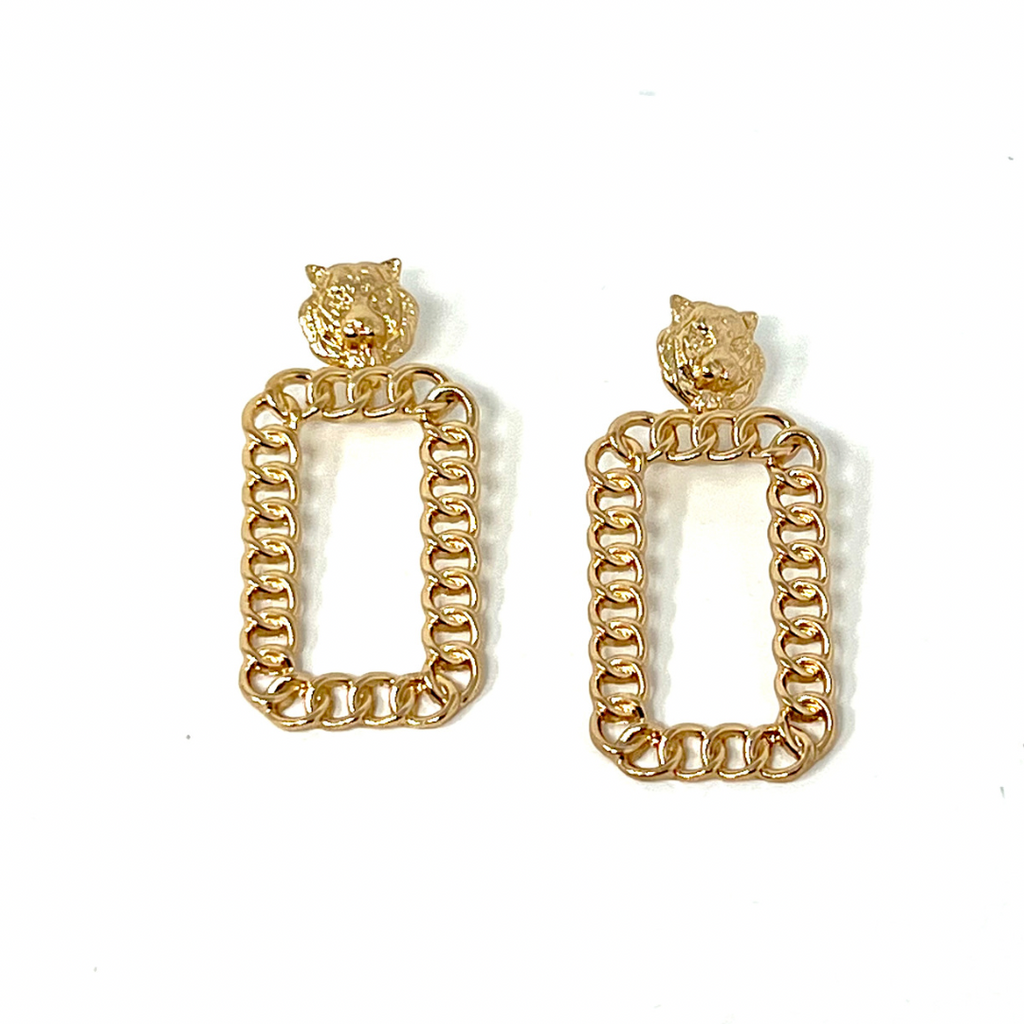 Gold Square Tiger Earrings