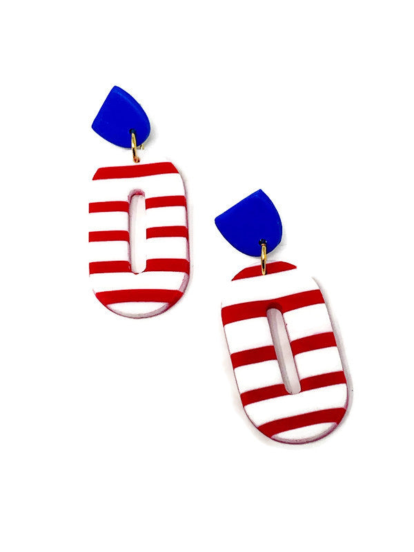 Blue and Red Stripe Hoop Earrings