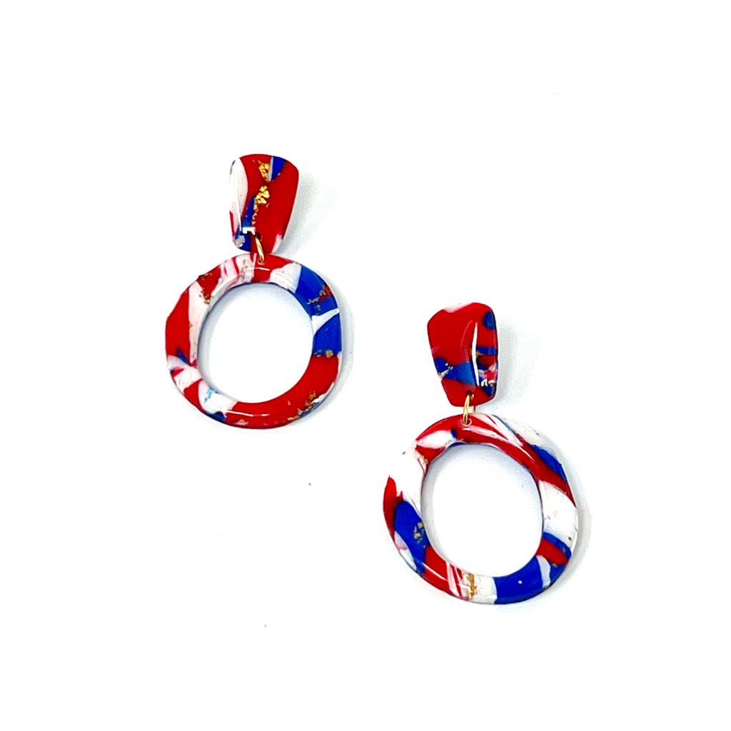 Blue and Red Marble Earrings