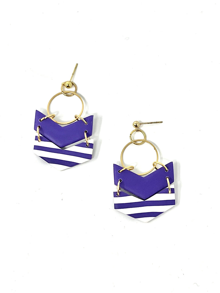 Purple and White Chevron Earrings