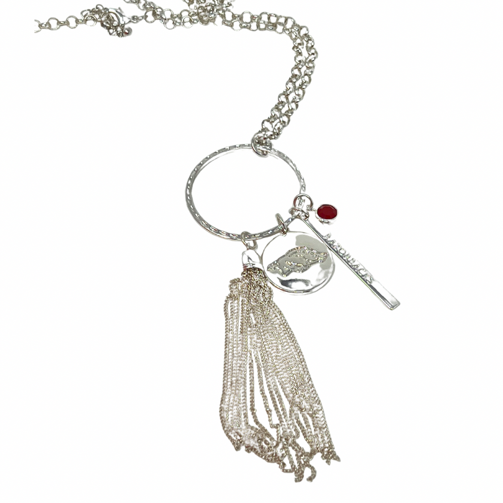 Arkansas Long Silver Charm Necklace