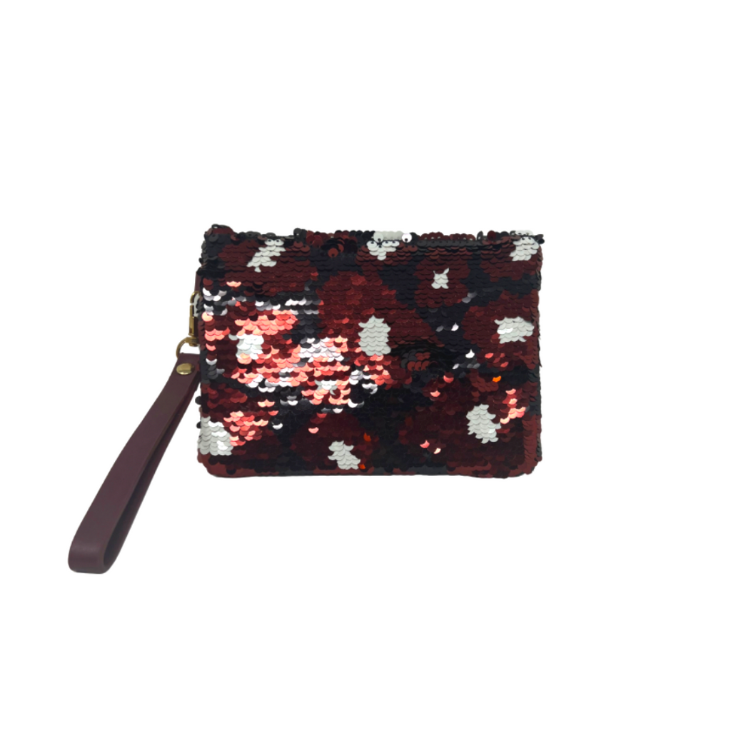 Crimson and Silver Sequins Pouch