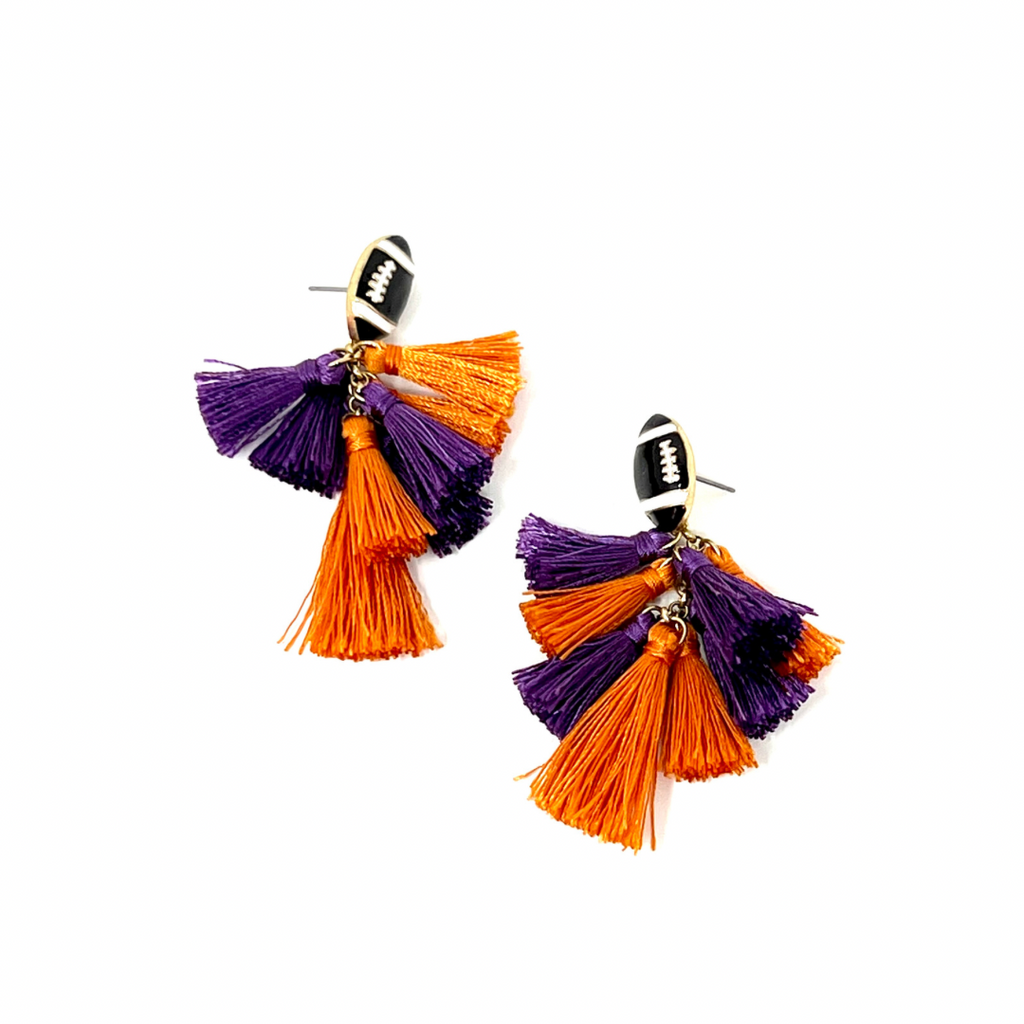 Orange and Purple Football Fringe Earrings
