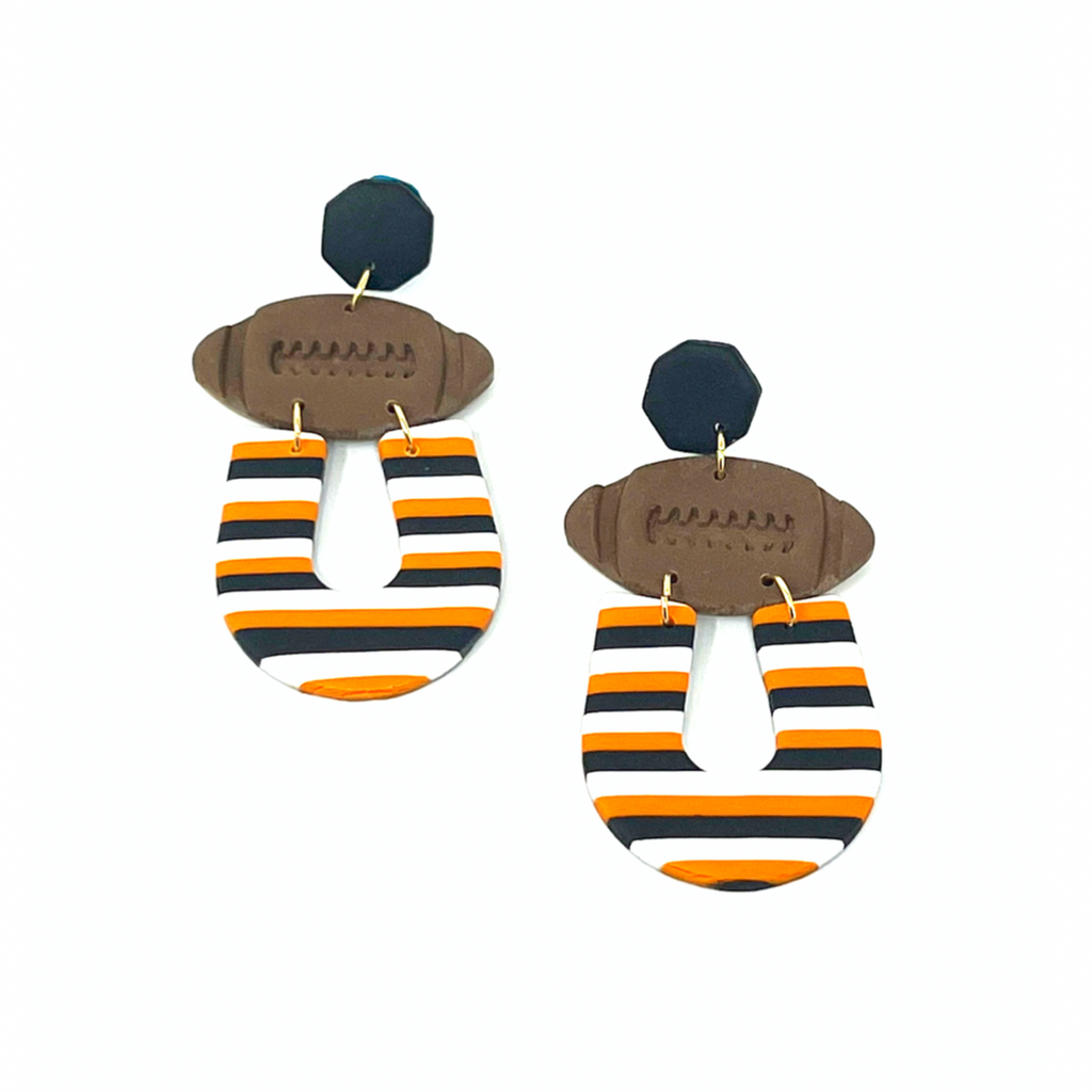 Orange and Black Stripe Football Earrings