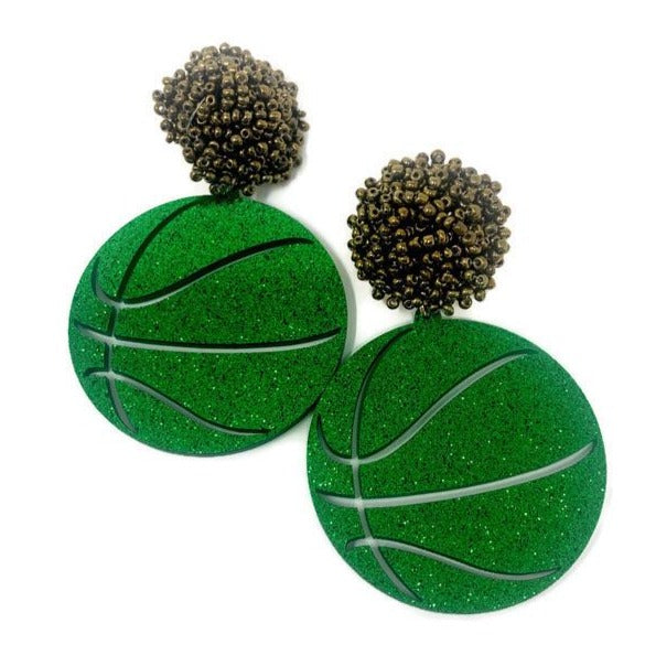Green and Gold Basketball Earrings
