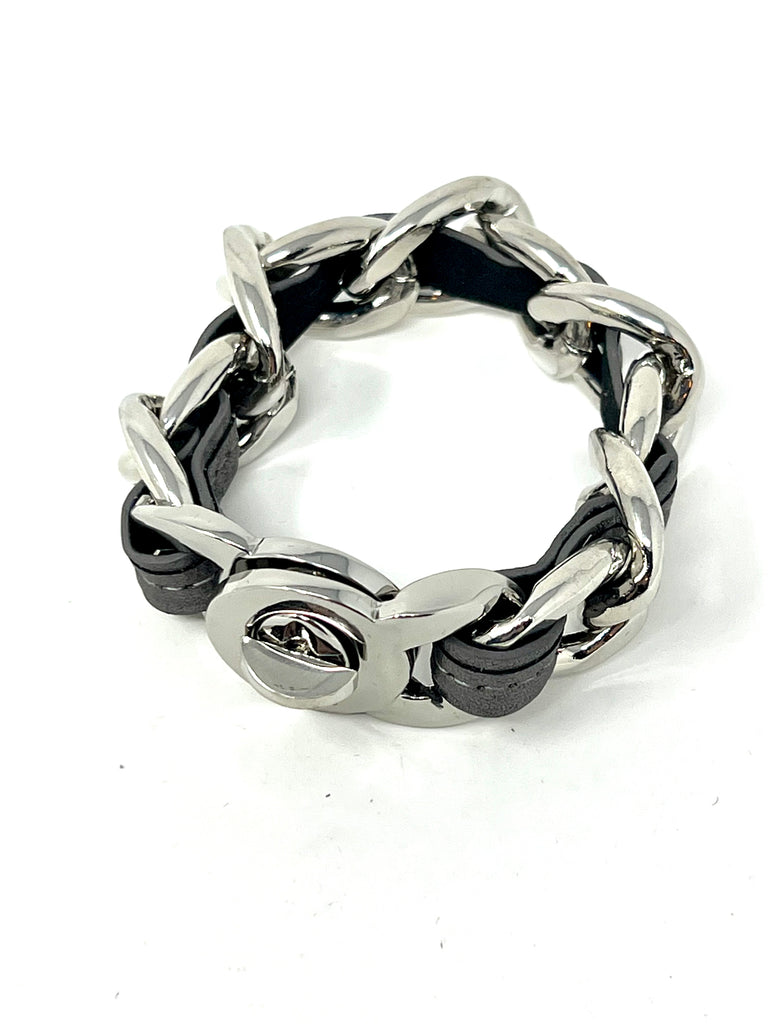 Silver Leather Chain Bracelet