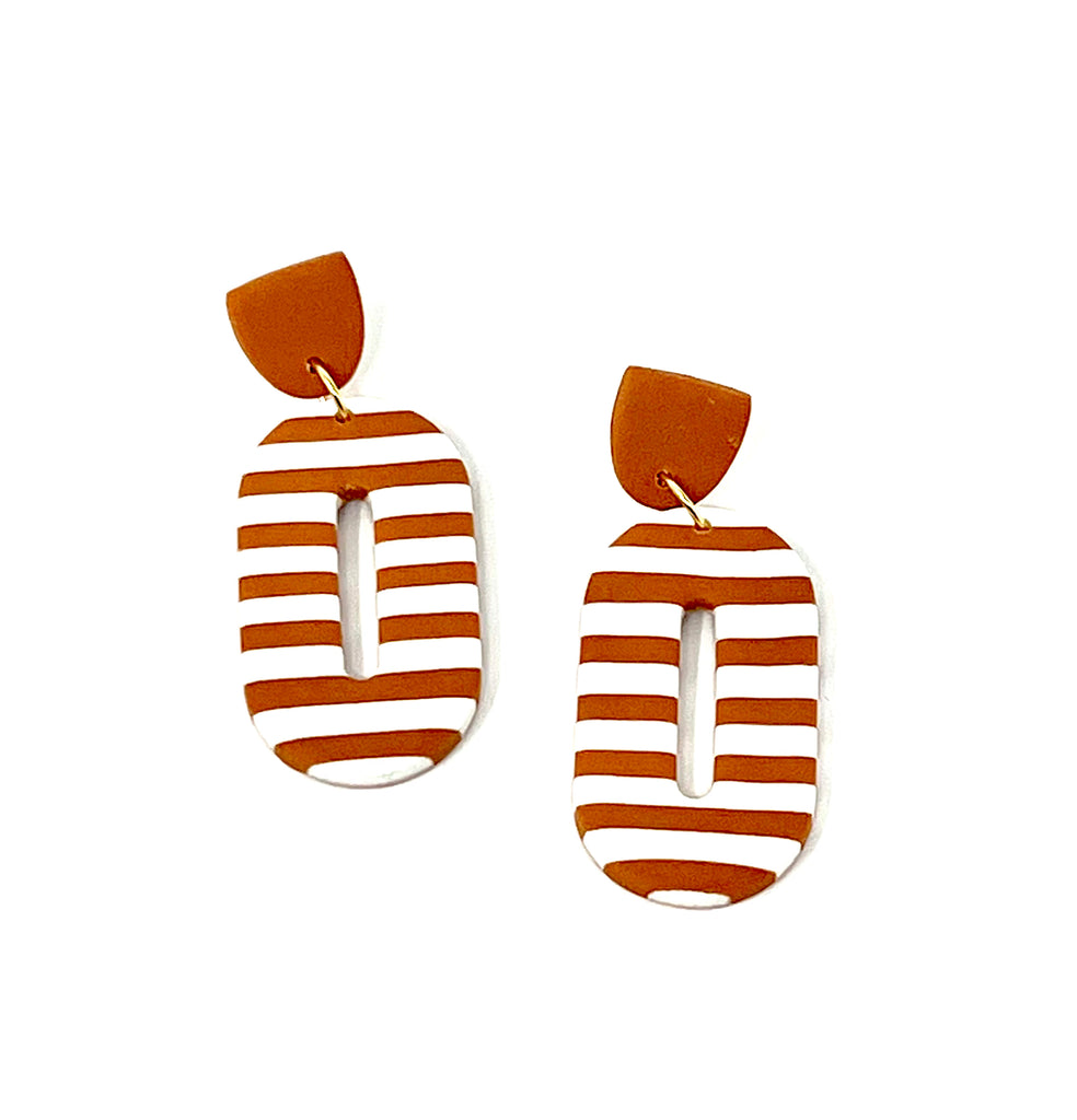 Dark Orange and White Stripe Earrings
