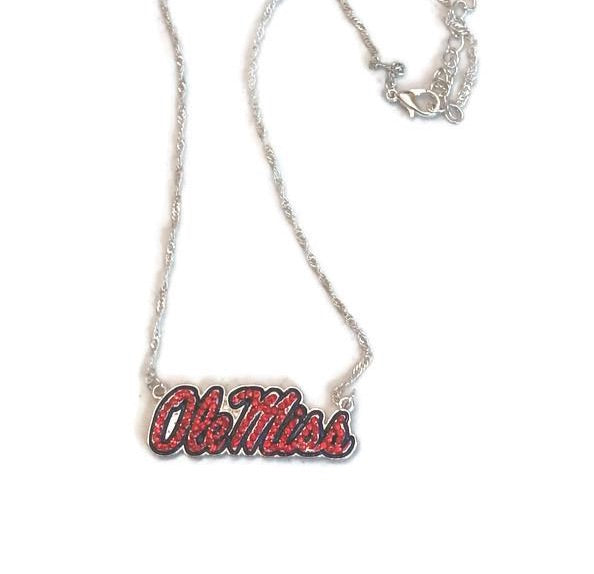 Ole Miss Crystal Logo Necklace