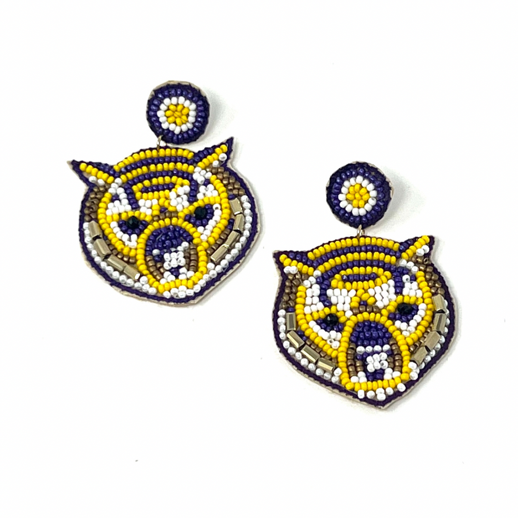 Purple and Gold Tiger Earrings