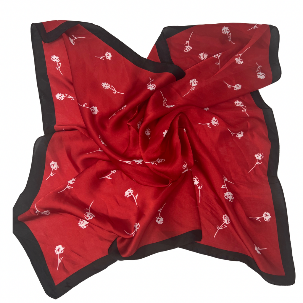 Red and Black Flower Silk Scarf