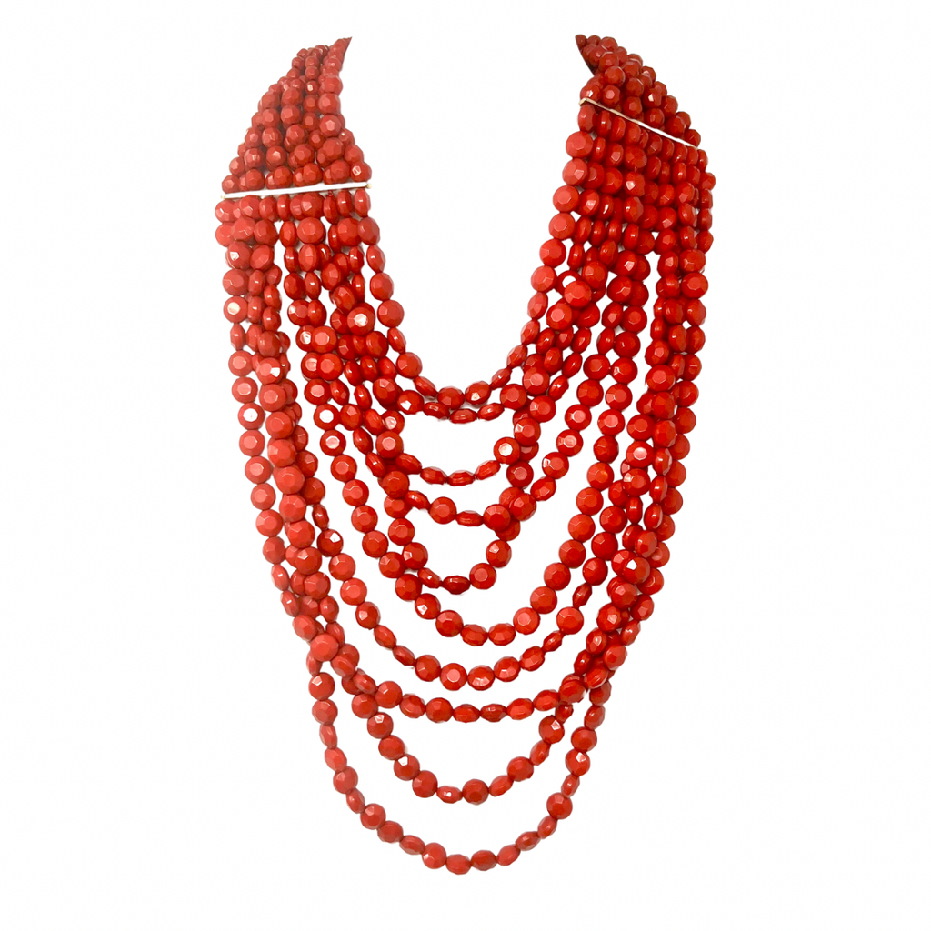 Crimson Multi-Strand Bead Necklace