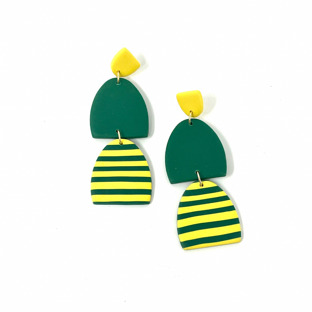 Green and Gold Stripes Earrings