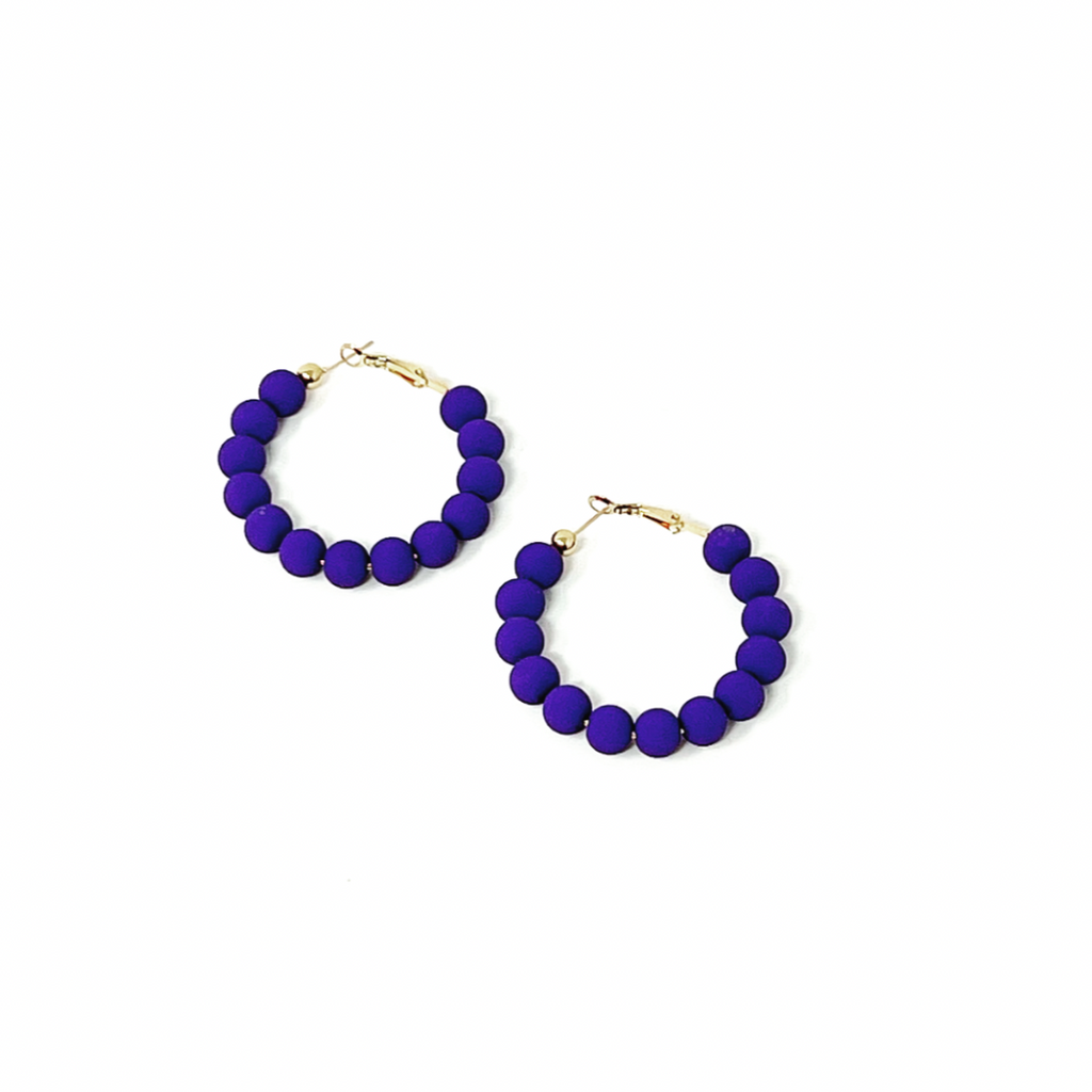 Purple Bead Hoop Earrings